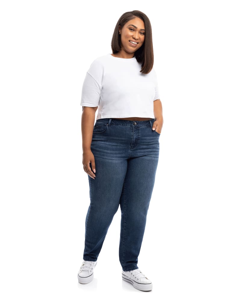 Front of a model wearing a size 14W Britt Straight Mid Rise Jean in Grayden by 1822 Denim. | dia_product_style_image_id:216897